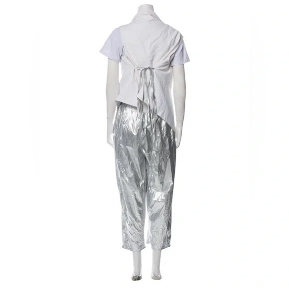 Igor Dobranic Two-Piece Linen Carlos Harrison Metallic Silver White Pant Set S - Picture 2 of 8